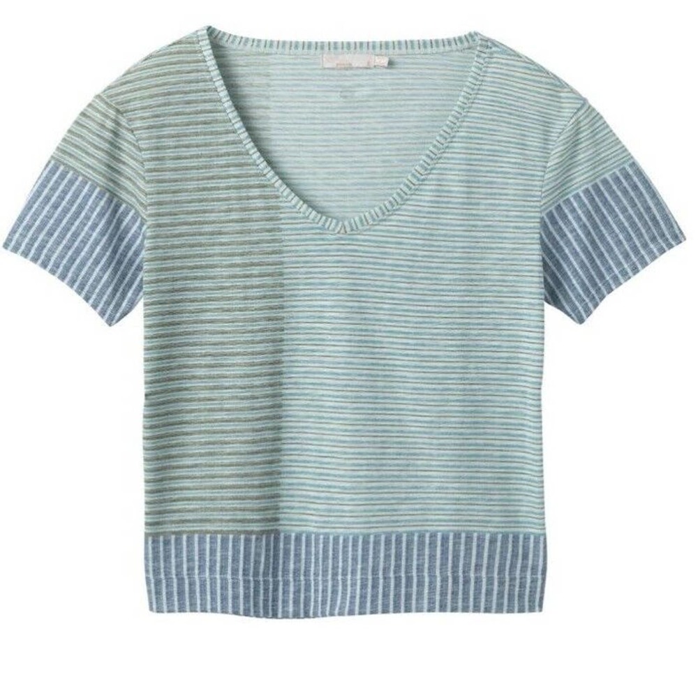 Prana Blue Free Float Striped V-Neck T-Shirt Women's Size Small EUC